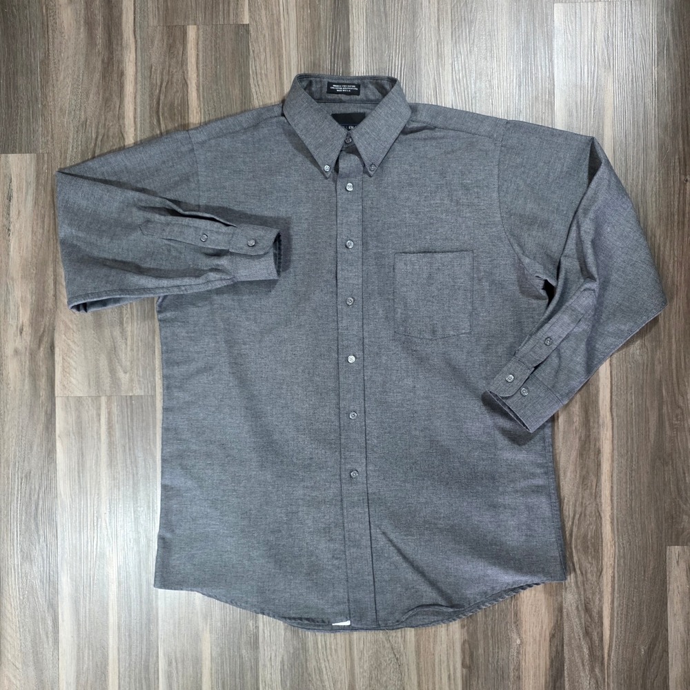 Bill Blass Mens Grey Herringbone Wrinkle Free Oxford Button Down Shirt 16‎ 32/33